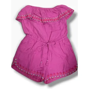 Vineyard Vines Pink Linen Blend Embroidered Strapless Ruffle Romper XXS thumbnail 4