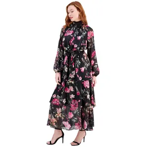 RACHEL by Rachel Roy Womens Mae Chiffon Midi Belted Tiered Dress Black Multi 2 thumbnail 8