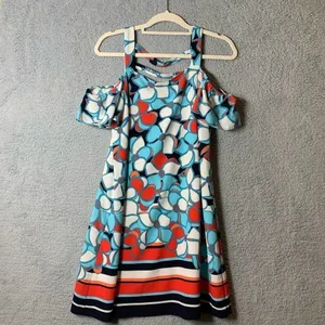 Kaari Blue Dress Womens‎ S Small Floral Pattern Blue Red White Cold Shoulder thumbnail 2