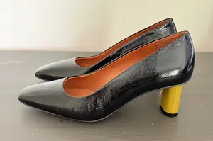 Ethem Pumps Block Heel 38 Black Patent Leather Made in Spain Mod Square Toe thumbnail 1