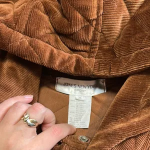 VINTAGE Brown CORDUROY Quilted Women's ZIP UP HOODED WARM Jacket thumbnail 5