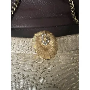 Gold Brocade Evening Bag Floral Frame Clutch Chain Handle Formal Purse VTG thumbnail 3