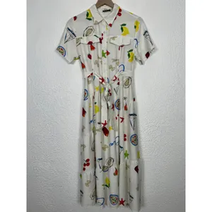 Milk & Honey Printed Button Front Belted Short Sleeve Midi Dress Size Small thumbnail 2