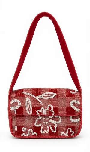 On 34th Viral Beaded Floral Handbag Made In India Red And White Design thumbnail 1