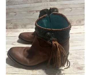 Corral Emma Ankle Boots Western Women's Size 7.5 Brown Turquoise Fringe Leather thumbnail 3