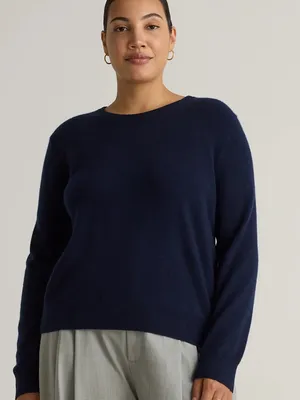 Quince Fisherman Crewneck Sweater Womens M Navy Excellent Mongolian Cashmere thumbnail 1