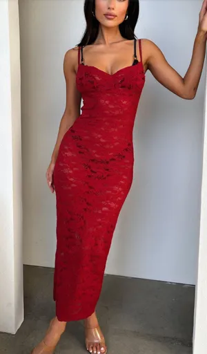 ThatsSoFetch Red Lace Maxi Dress thumbnail 1
