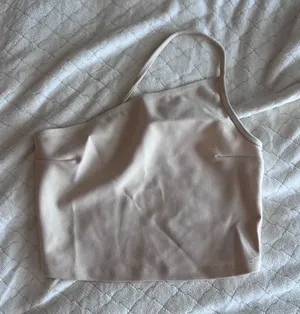 Abercrombie & Fitch One-Shoulder Cropped Tank Top in Light Beige thumbnail 1