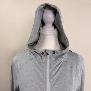 Gymshark Womens Grey Marl‎ Full Zip Training Hoodie Thumbholes GLTT4463 Large thumbnail 9
