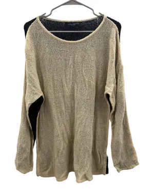 Akira Black Label Sweater Womens Medium‎ Cream Black Reversible Knit Slouchy thumbnail 1