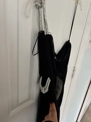 ZARA NWT Black one shoulder dress with silver diamanté buckle thumbnail 2