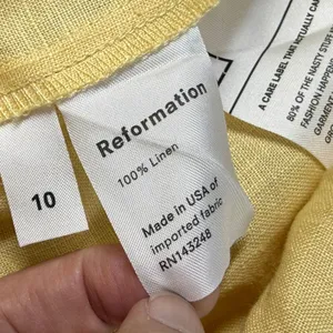 Reformation Yellow Linen Ruffle Smocked Mini Dress Size 10 Off Shoulder Summer thumbnail 3