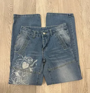 super adorable y2k grunge acubi heart baggy washed jeans thumbnail 1