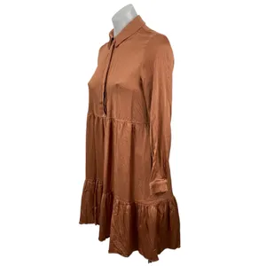 Zara Women's Brown Long Sleeve Button Front Tiered A Line Mini Dress Size XS thumbnail 3