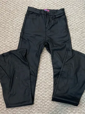 Edikted Black Leather Flare Pants thumbnail 1