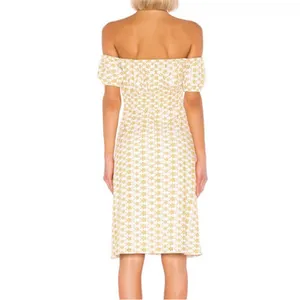 LPA Revolve Yellow and White Off Shoulder Women’s Sun midi Dress Size Large thumbnail 3