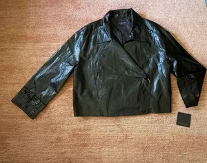 Marc New York Andrew Marc Black Coated Cropped Moto Jacket NWT Shiny M thumbnail 2