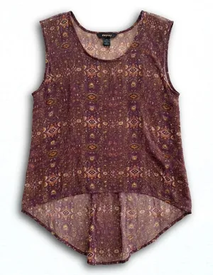 Band of Gypsies Burgundy Boho Medallion High Low Sleeveless Blouse Top Medium thumbnail 1