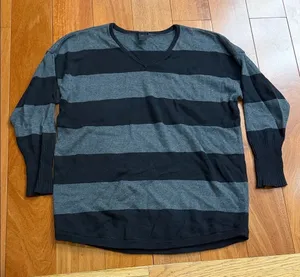 Ann Taylor Women’s‎ Charcoal and Black Striped Sweater size L thumbnail 1