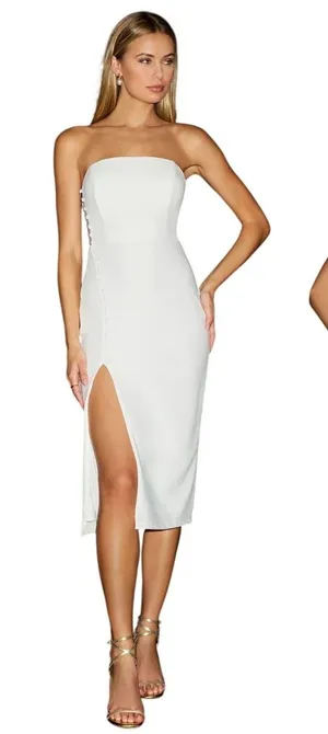 Lulus Loving the Feeling White Strapless Bodycon Midi Dress IDK7460 Size M NEW thumbnail 1