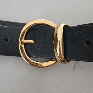 Zara 100% Leather Elegant Black Belt with Gold Buckle thumbnail 4