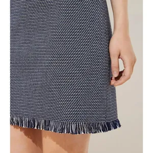 NWT Ann Taylor LOFT Womens Size 2 Blue White Fringe Tweed Shift Mini Dress NEW thumbnail 2