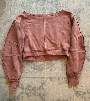 Free People Dusty Rose Cropped Sweatshirt - Casual Pullover thumbnail 1
