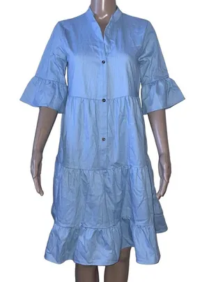 Buttoned front tiered mini dress thumbnail 7