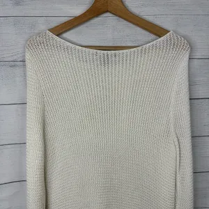 Ralph Lauren LRL Womens XL Open Knit Crochet Long Sleeve Sweater White Beachy thumbnail 6