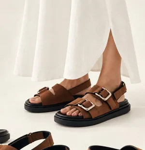 ALOHAS Harper Brown Suede Chunky Buckle Sandals US 8.5 $230 thumbnail 1