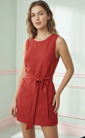 Reformation‎ Sommer Belted Linen Mini Dress M Red Shift Sleeveless thumbnail 1