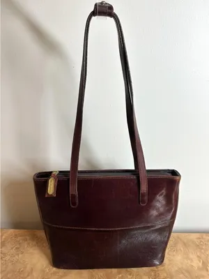 Vintage Brahmin Reddish Brown Leather Shoulder Tote Bag Made in USA thumbnail 2