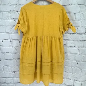 Very j Dress M Golden Yellow 100% Cotton Lined Swiss Dot thumbnail 2