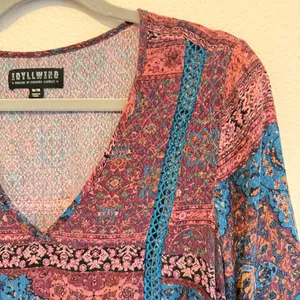 IDYLLWIND bohemian flowy viscose Top, A-Line, long sleeve V neck size M thumbnail 7