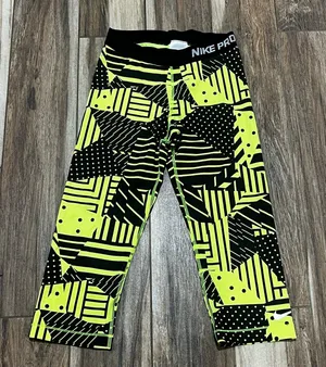 Nike Pro lime green and black cropped leggings medium thumbnail 1