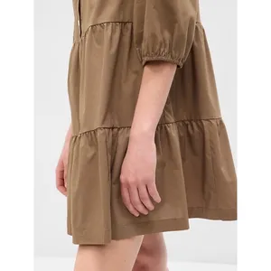 Gap NWT $80 Khaki Tiered Puff Sleeve Button Front Mini Babydoll Shirt Dress XSP thumbnail 5
