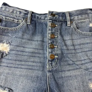 Kancan Button Fly Denim Distressed Raw Hem High Rise Jean Shorts Size Large thumbnail 2