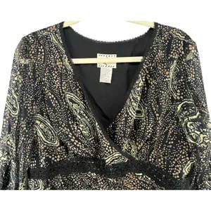 ICE Y2K Silk Babydoll Top Womens L Black Abstract Paisley Lined Whimsigoth Boho‎ thumbnail 5