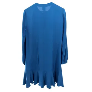 Iris &‎ Ink Blue 100% Silk Long Sleeve Flounce Hem Drop Waist Dress Button Front thumbnail 7