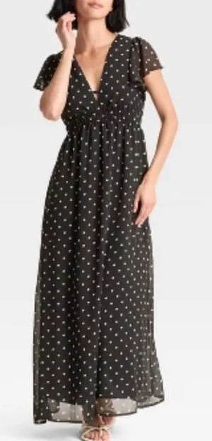 A New Day NWT polka dot chiffon ruffle sleeve maxi dress small thumbnail 1