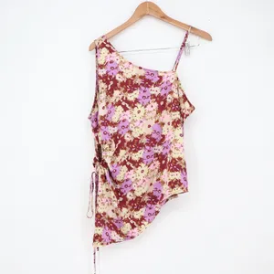 Open Edit Top Womens L Asymmetrical One Shoulder Floral Purple Side Cinch thumbnail 5