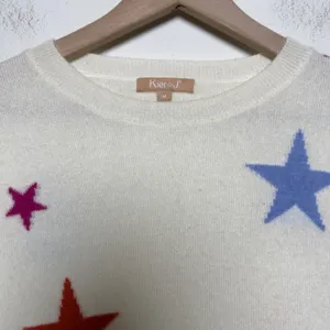 Kier + J Women 100% Cashmere Sweater‎ Medium White Novelty Star Celestial thumbnail 2