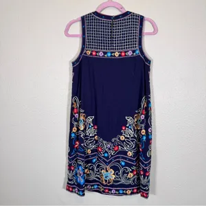 Maeve Anthropologie Blue Floral Embroidered Mini Shift Dress Womens 2 Sleeveless thumbnail 4