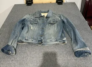 Mossimo Denim Vintage Y2K Distressed Cropped Jean Jacket Women's Sz L thumbnail 1