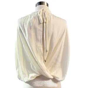 FREE PEOPLE Rachel Silky Top Ivory V-Neck Slinky Jersey Cropped Medium NWOT thumbnail 8