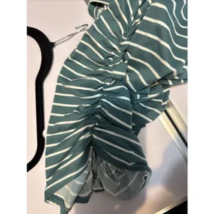 Full Moon Maternity Shirt Women's Medium Green Striped Gathered Sides for Baby thumbnail 6