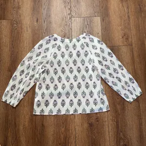 J Crew Floral 100% Cotton Split Neck Blouse Purple White Womens Size M Fall boho thumbnail 9