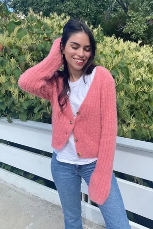 Kohl's Fuzzy coral cardigan thumbnail 1