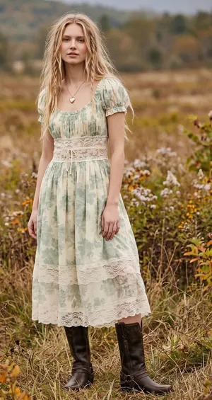 Free People Ethereal Dainty Cottage Lace Honeysuckle Floral Midi Dress XL thumbnail 1