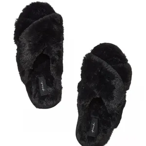 PINK CO-ZZZY Fleece‎ Platform Slipper - Pure Black thumbnail 1